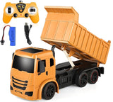 Camion télécommandé Dump & Truck présenté avec ses accessoires, télécommande, batterie et cable USB - VéhTél